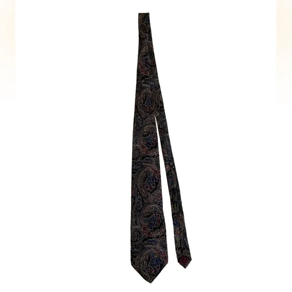 J. Riggins Hunting Horn Silk Paisley Neck Tie Black Brown Red Blue Made in USA